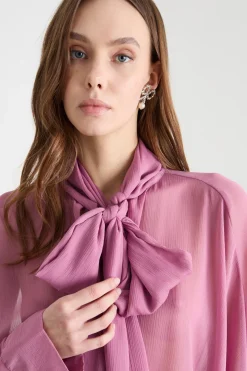 Blusa a mantella con foulard - Lilla