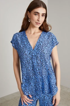 Blusa a mezze maniche in seta - Blu Nero
