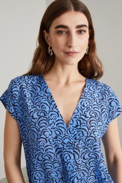 Blusa a mezze maniche in seta - Blu Nero