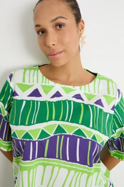 Blusa ampia in popeline - Verde Viola Bianco