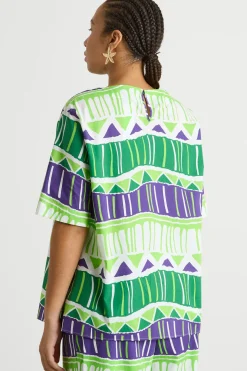 Blusa ampia in popeline - Verde Viola Bianco