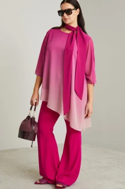 Blusa asimmetrica in georgette - Rosa Fuxia