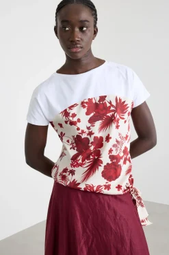 Blusa bimateriale - Bianco Rosso