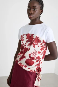 Blusa bimateriale - Bianco Rosso