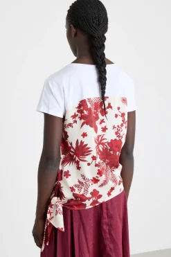 Blusa bimateriale - Bianco Rosso