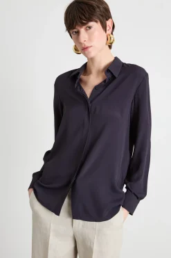 Blusa con applicazione a fiore - Blu