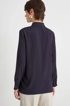 Blusa con applicazione a fiore - Blu
