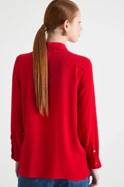 Blusa con applicazione a fiore - Rosso