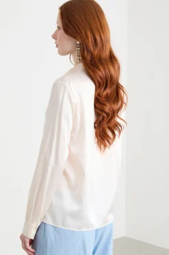 Blusa con bottoni nascosti - Bianco