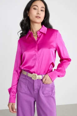 Blusa con bottoni nascosti - Fuxia