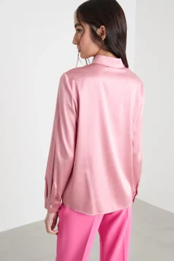 Blusa con bottoni nascosti - Rosa