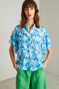 Blusa con chiusura a polo - Turchese