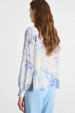 Blusa con colletto alla coreana - Azzurro Bianco