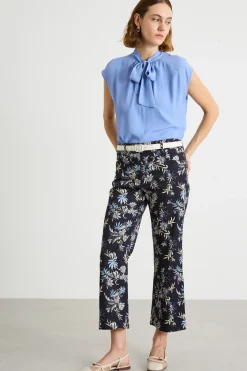 Blusa con collo a foulard - Azzurro