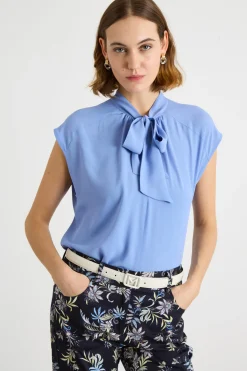 Blusa con collo a foulard - Azzurro