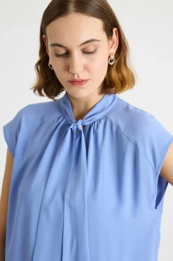 Blusa con collo a foulard - Azzurro