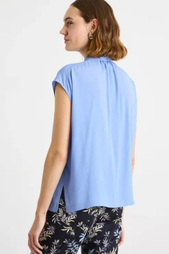 Blusa con collo a foulard - Azzurro
