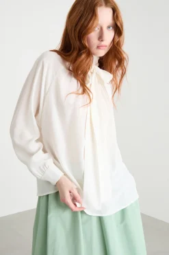 Blusa con collo a foulard - Bianco
