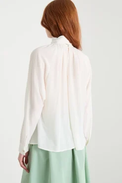 Blusa con collo a foulard - Bianco