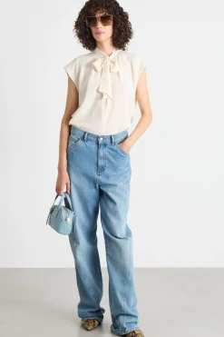 Blusa con collo a foulard - Bianco