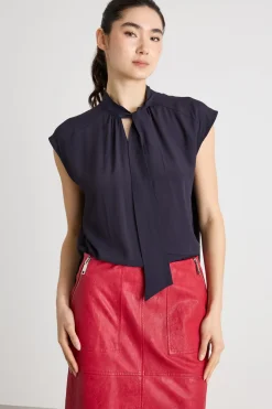 Blusa con collo a foulard - Blu