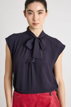 Blusa con collo a foulard - Blu