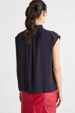 Blusa con collo a foulard - Blu