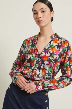 Blusa con collo a foulard - Fucsia Verde Arancione