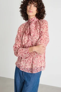 Blusa con collo a foulard - Rosa Rosso