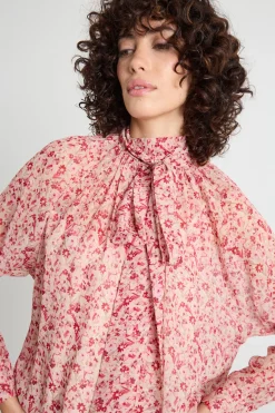 Blusa con collo a foulard - Rosa Rosso