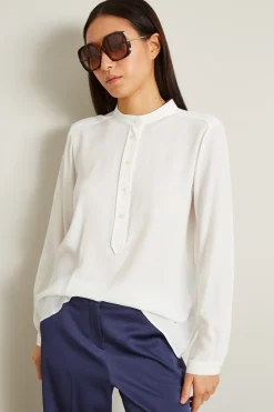 Blusa con collo alla coreana - Bianco