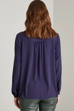 Blusa con collo alla coreana - Blu