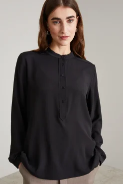 Blusa con collo alla coreana - Nero