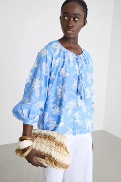 Blusa con lacci - Azzurro Bianco
