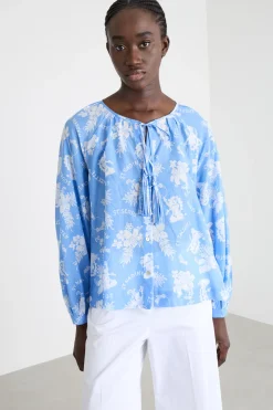 Blusa con lacci - Azzurro Bianco