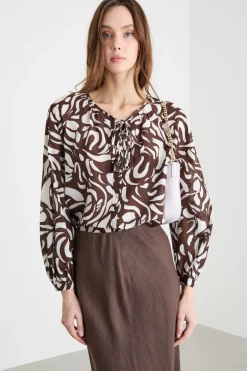 Blusa con lacci - Marrone