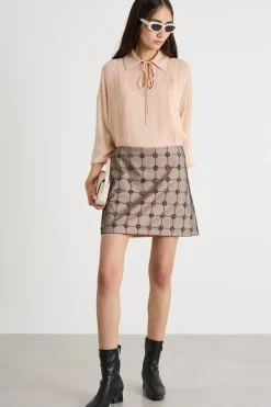 Blusa con maniche a sbuffo - Beige