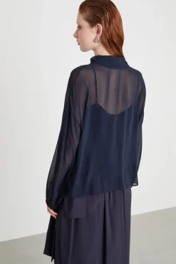 Blusa con maniche a sbuffo - Blu