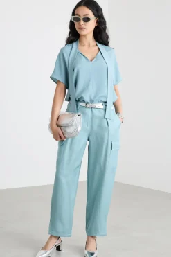 Blusa con micro cristalli - Azzurro