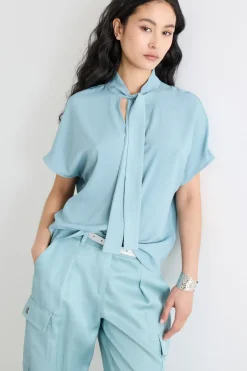Blusa con micro cristalli - Azzurro