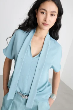 Blusa con micro cristalli - Azzurro
