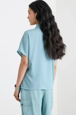 Blusa con micro cristalli - Azzurro