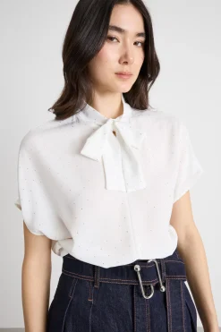 Blusa con micro cristalli - Bianco