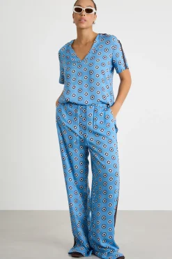 Blusa con passamaneria crochet - Azzurro