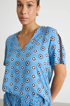 Blusa con passamaneria crochet - Azzurro