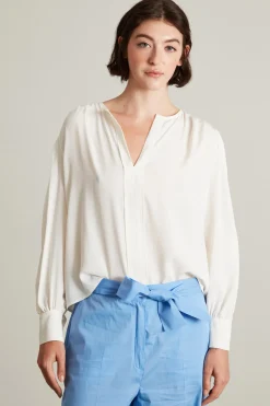 Blusa con piega ribattuta - Bianco