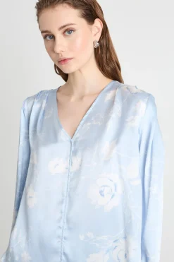 Blusa con scollo a V - Azzurro