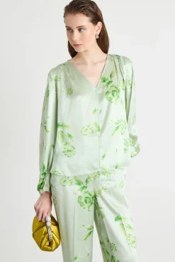 Blusa con scollo a V - Verde