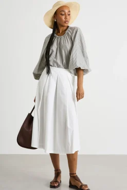 Blusa con scollo elasticizzato - Grigio Bianco