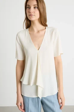 Blusa con volant asimmetrico - Bianco